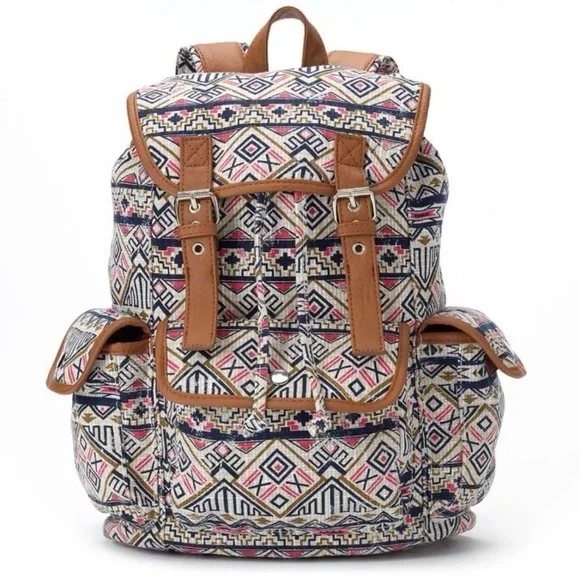 Mudd Tribal school bag Table and Tower Aztec Navy Pink Brown - Picture 1 of 8